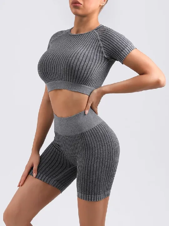 2 piece Ribbed Short Sleeve Set