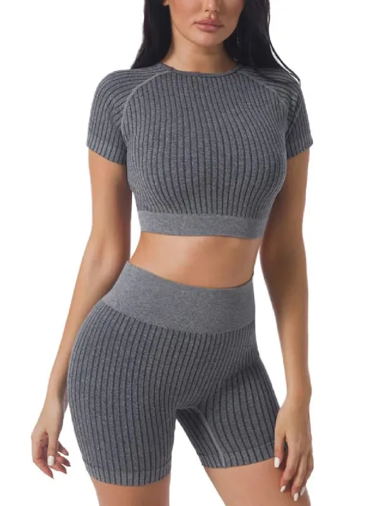 2 piece Ribbed Short Sleeve Set