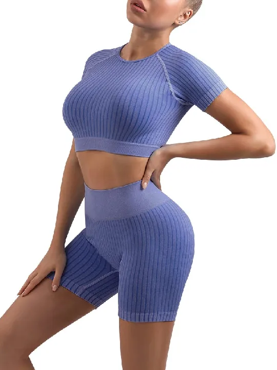 2 piece Ribbed Short Sleeve Set