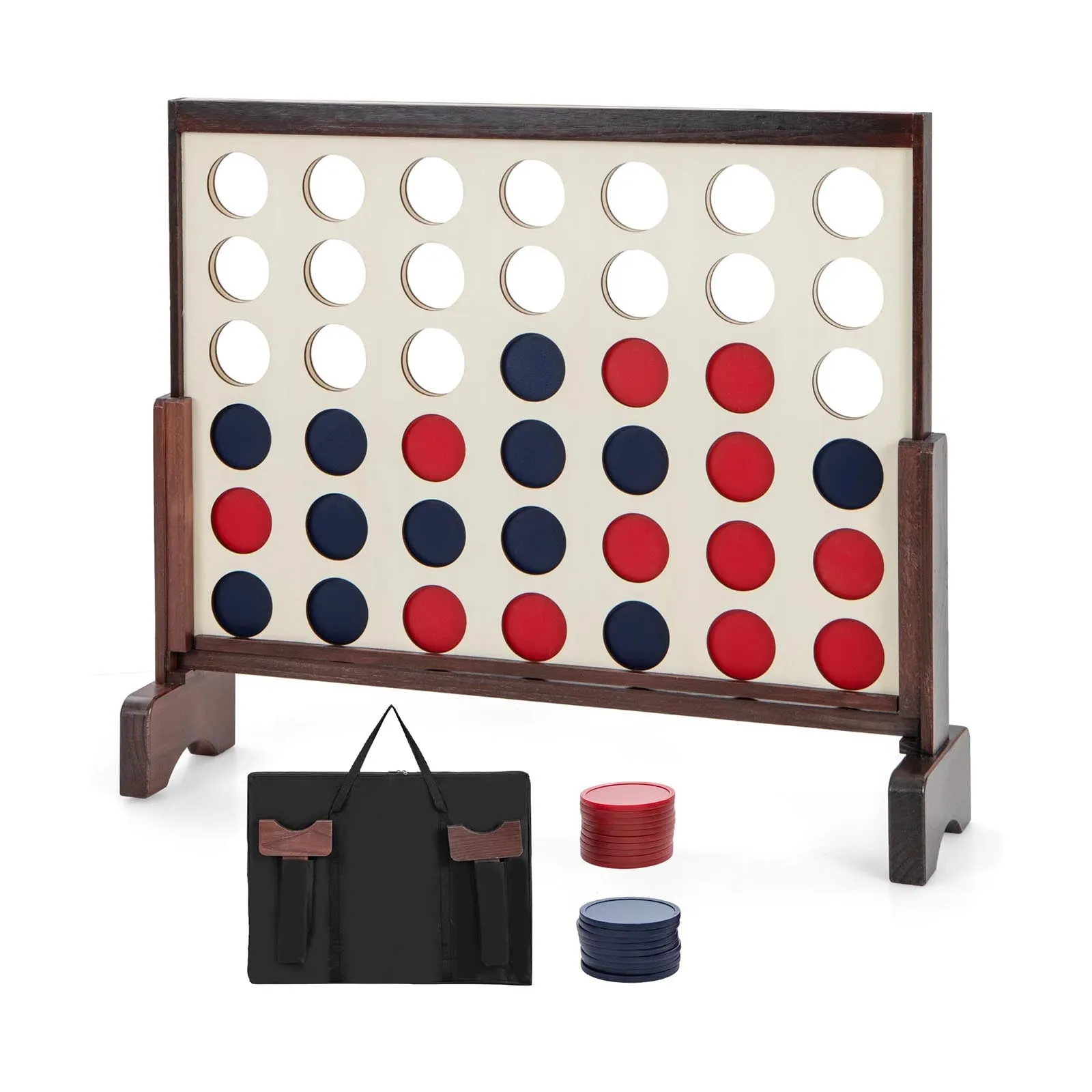 4-in-a-row Game Set with 42 PCS Jumbo Rings and 600D Oxford Fabric Carrying Bag-Brown