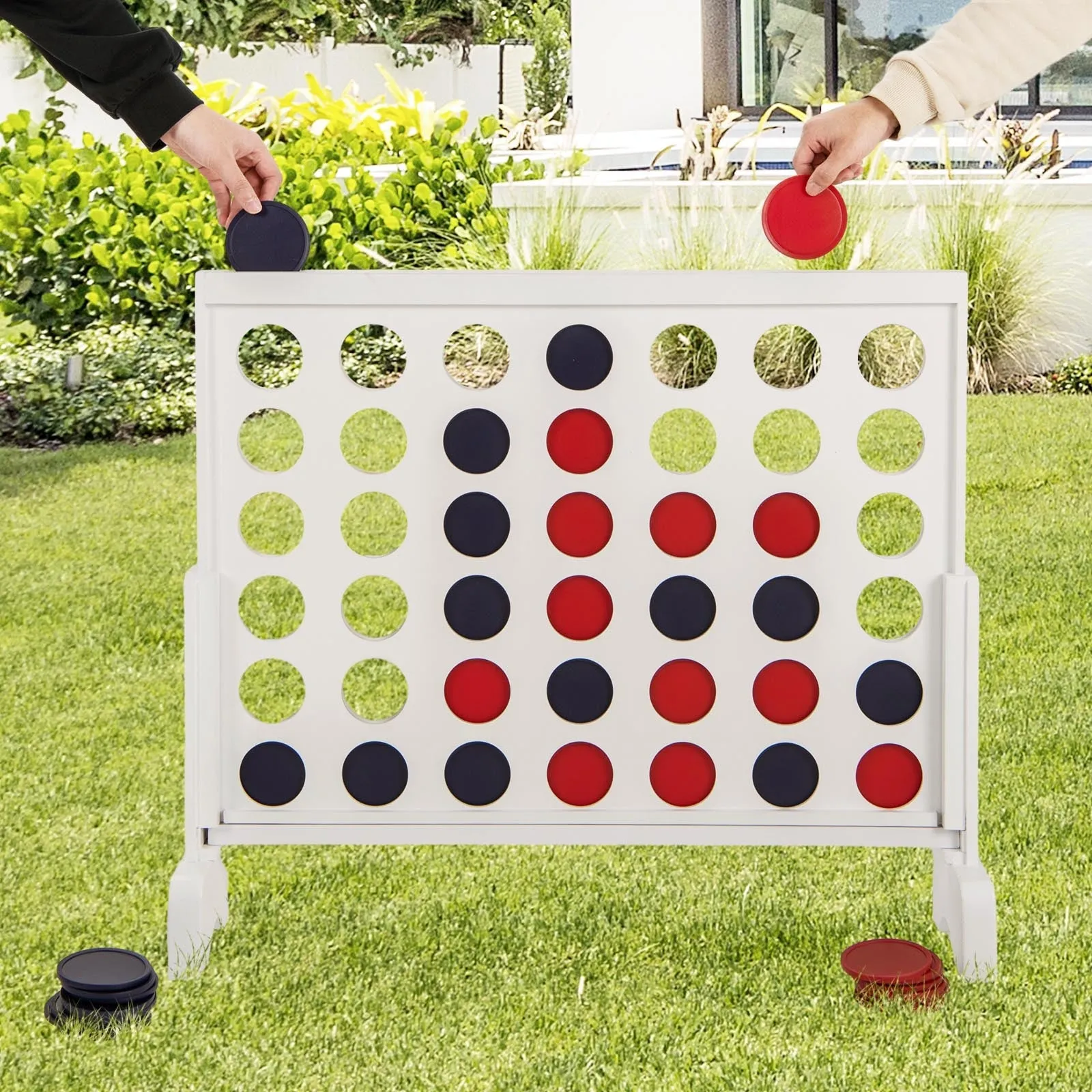 4-in-a-row Game Set with 42 PCS Jumbo Rings and 600D Oxford Fabric Carrying Bag-White