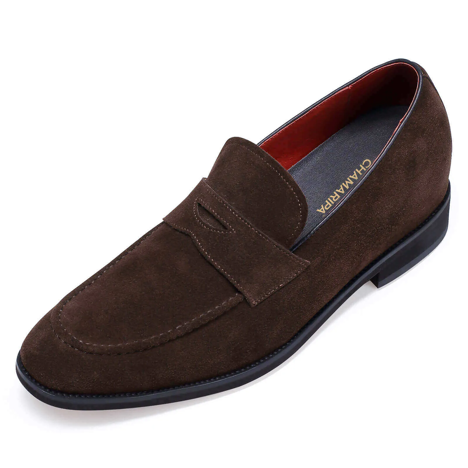 6 CM/ 2.36 Inches Taller - CMR CHAMARIPA - Hidden Heel Shoes For Men - Men's Elevator Shoes - Brown Suede Leather Penny Loafer