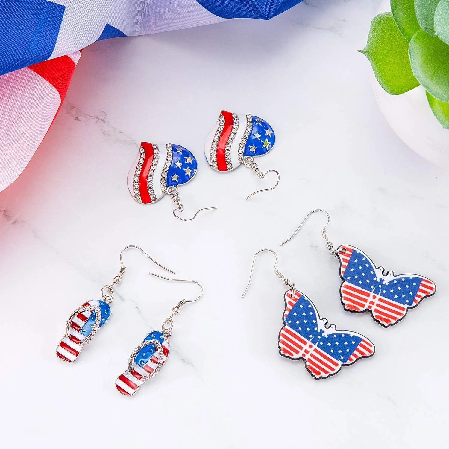 6 Pairs American Flag Earrings 4th of July Earrings Patriotic Star