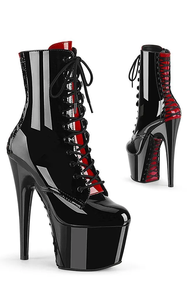 ADORE-1020FH Black Patent & Red Ankle Boots