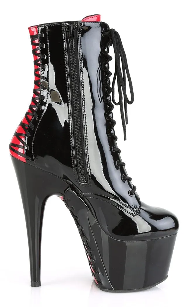 ADORE-1020FH Black Patent & Red Ankle Boots