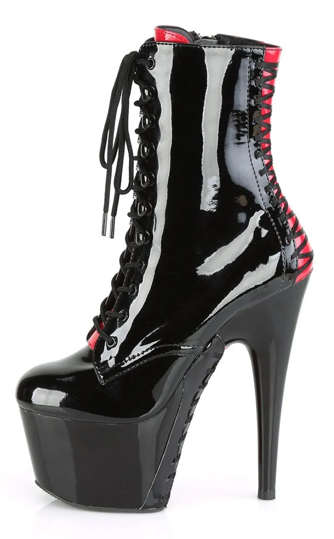 ADORE-1020FH Black Patent & Red Ankle Boots