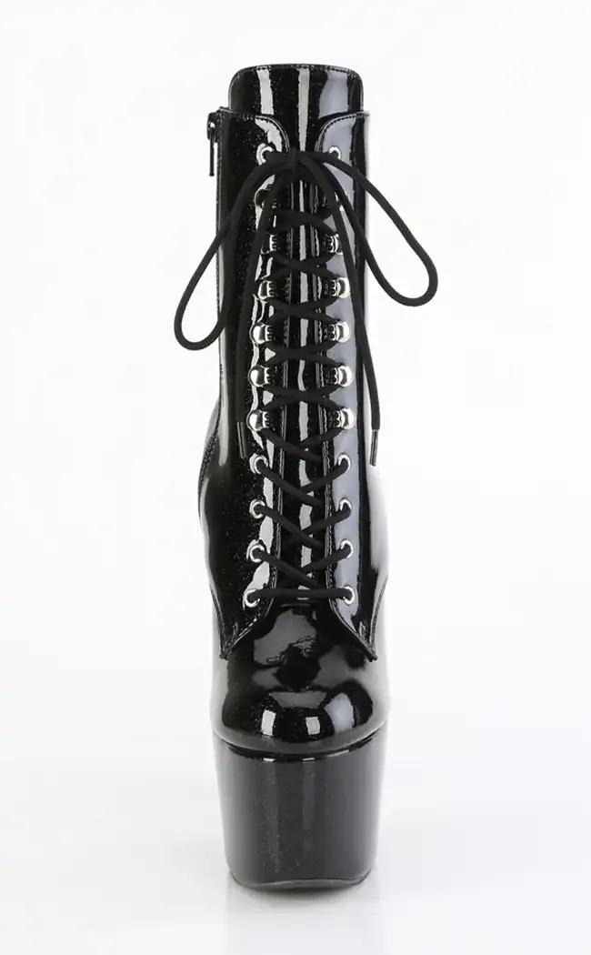 ADORE-1020GP Black Glitter Patent Ankle Boots