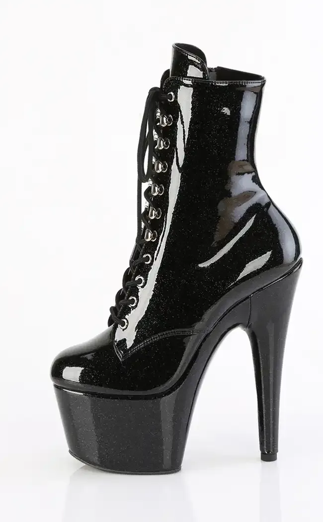 ADORE-1020GP Black Glitter Patent Ankle Boots