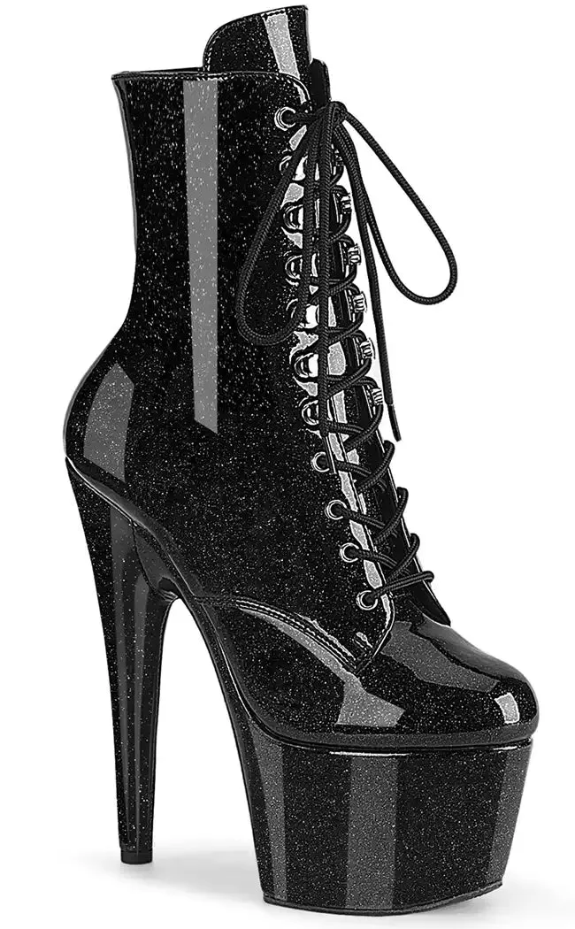 ADORE-1020GP Black Glitter Patent Ankle Boots