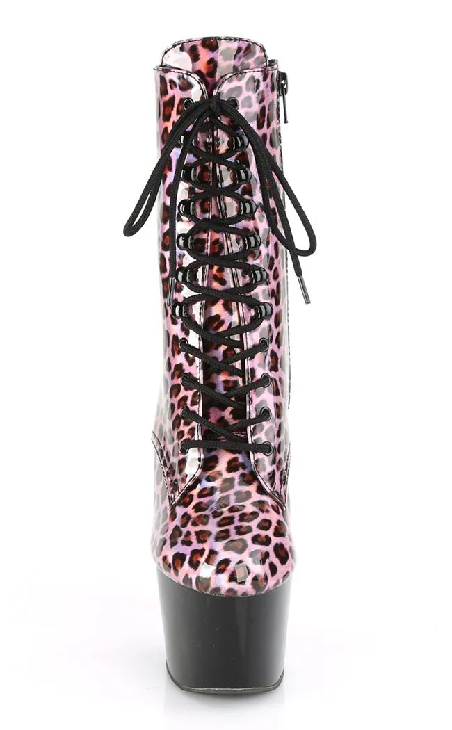 ADORE-1020LP Pink Holo Leopard Ankle Boots