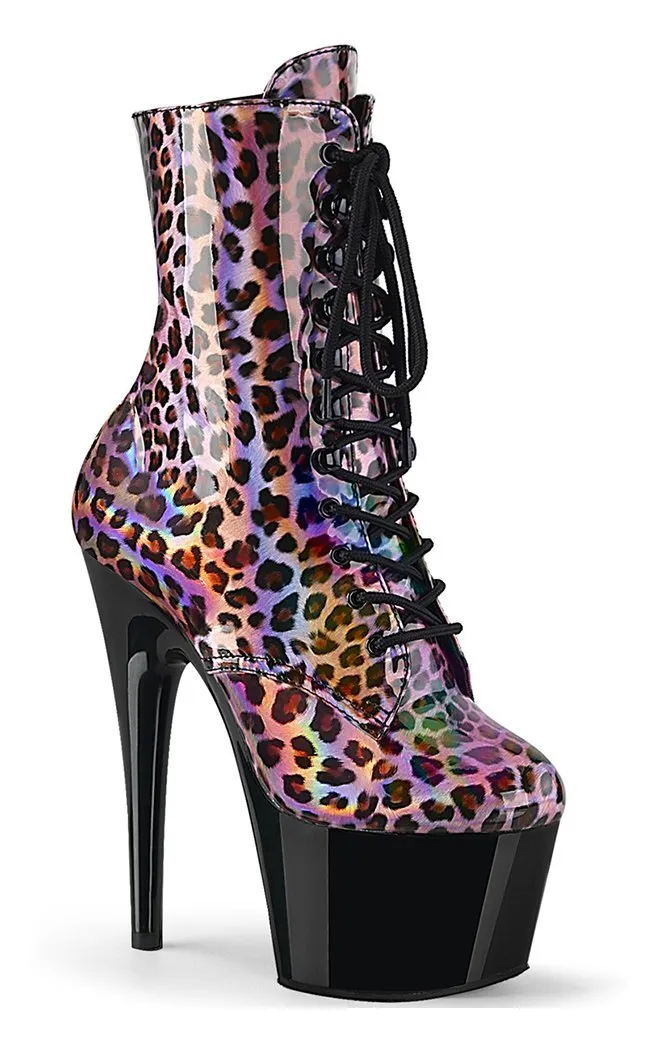 ADORE-1020LP Pink Holo Leopard Ankle Boots