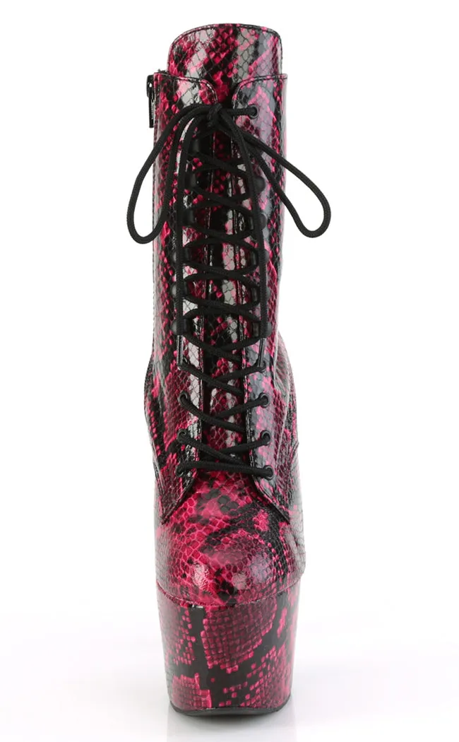 ADORE-1020SPWR Hot Pink Snake Print Ankle Boots [In Stock]