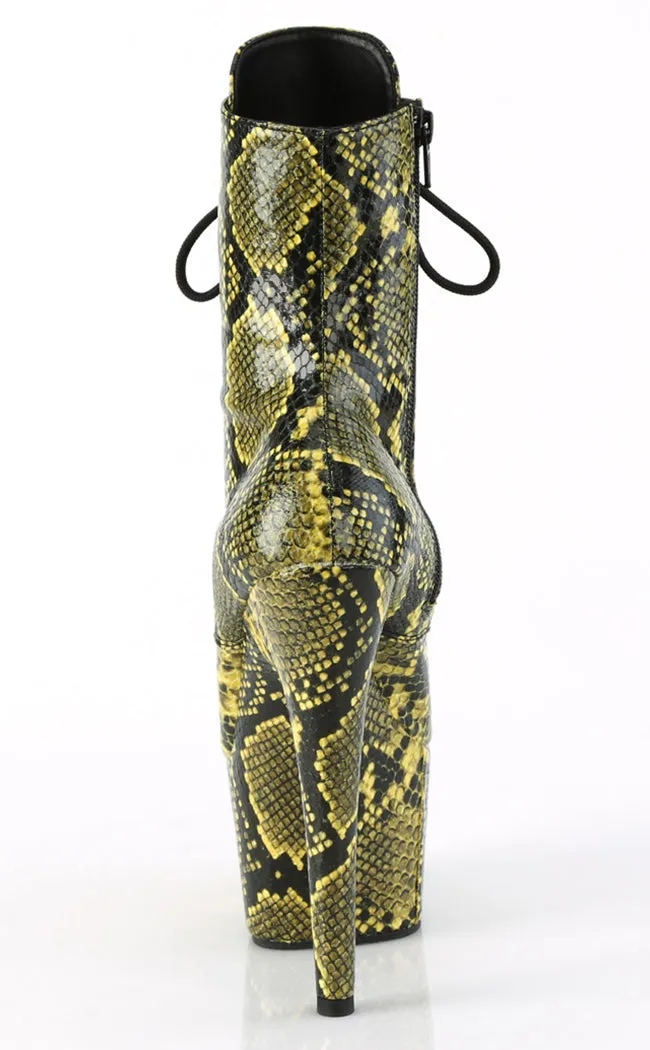 ADORE-1020SPWR Yellow Snake Print Ankle Boots