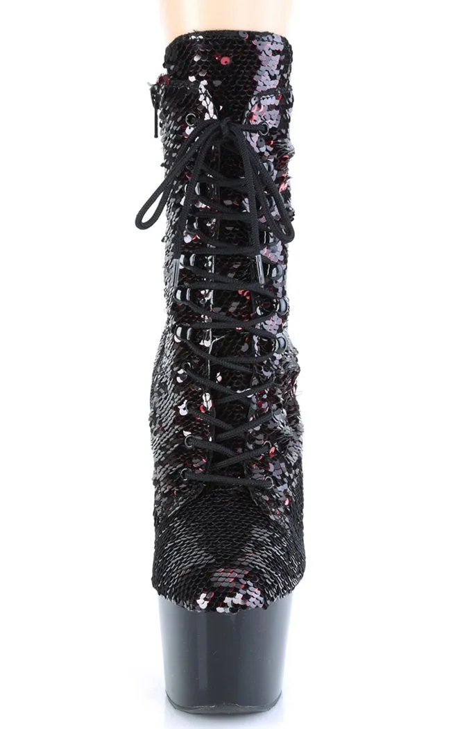 ADORE-1020SQ Black & Red Flip Sequin Boots