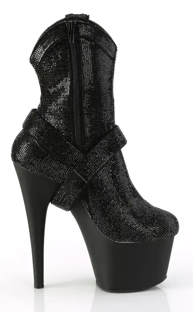 ADORE-1029RS Black Rhinestone Cowboy Boots