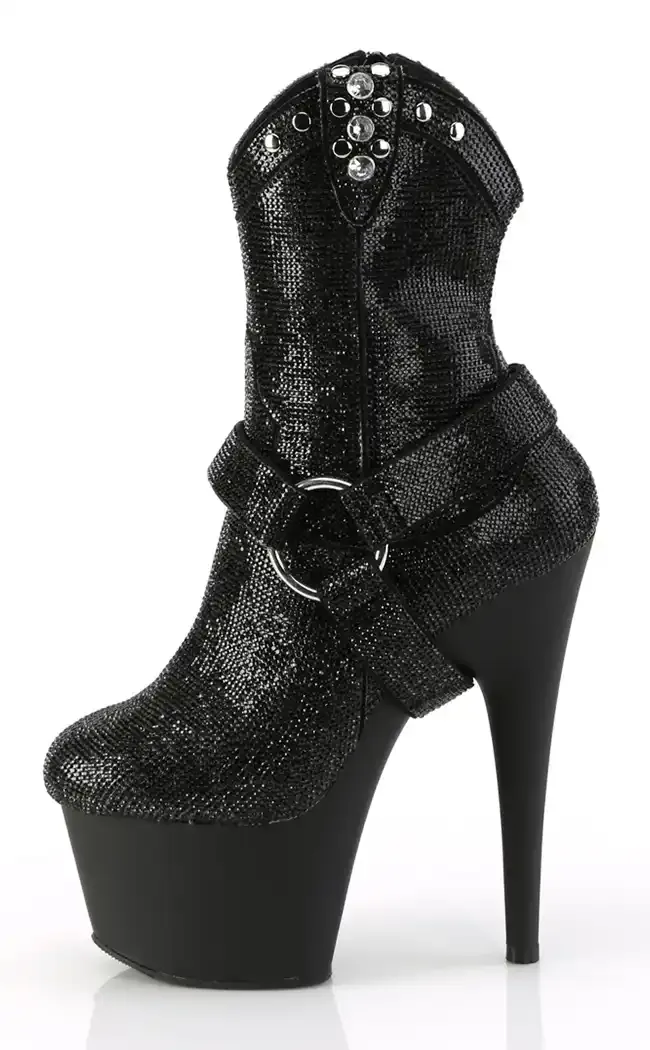 ADORE-1029RS Black Rhinestone Cowboy Boots