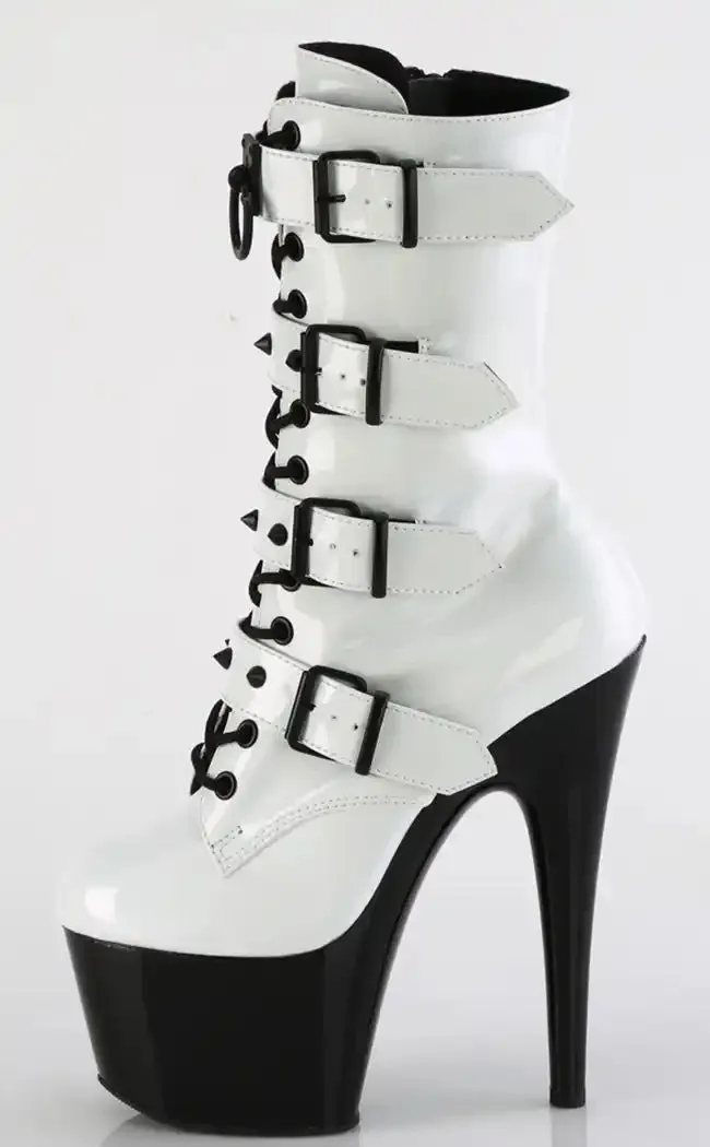 ADORE-1046TT White Holo & Black Patent Boots