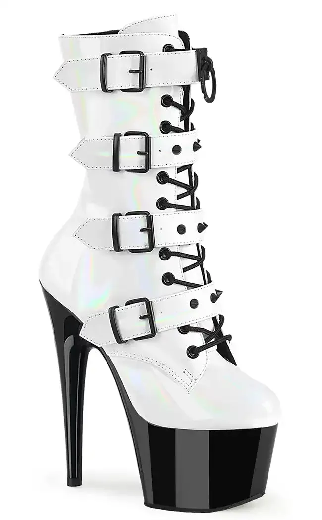 ADORE-1046TT White Holo & Black Patent Boots