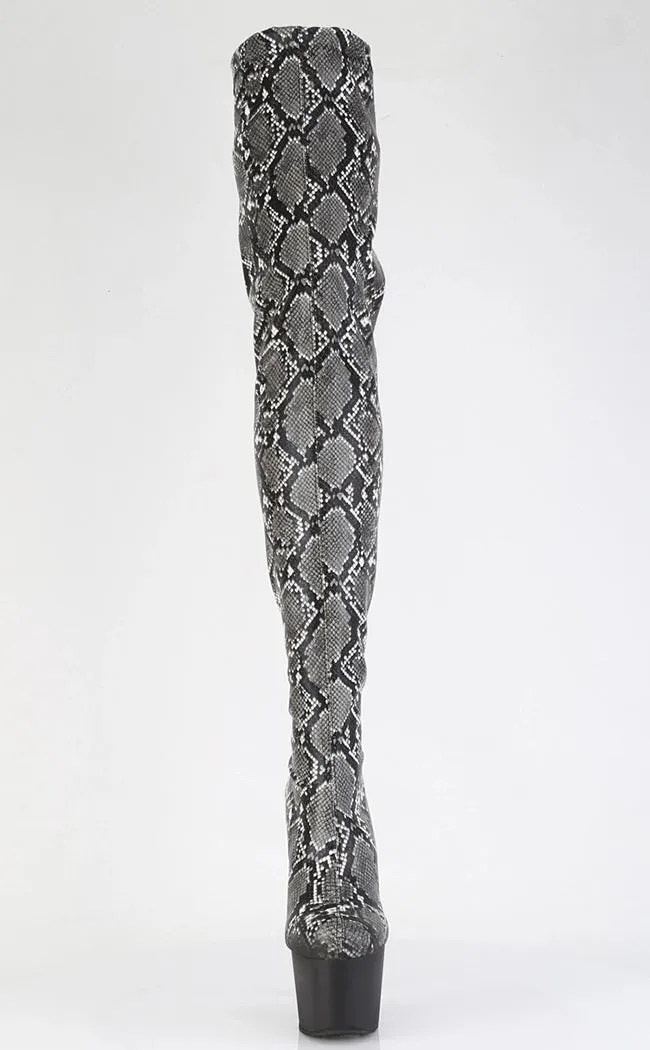 ADORE-3008SP-BT Grey Black Snake Print Thigh High Boots