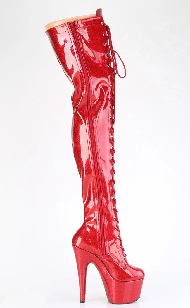 ADORE-3020GP Red Glitter Patent Thigh High Boots