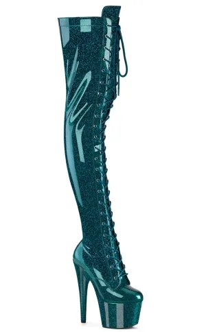 ADORE-3020GP Teal Glitter Patent Thigh High Boots