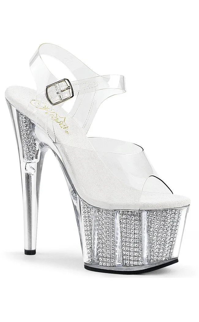 ADORE-708SRS Clear & Silver Platform Heels