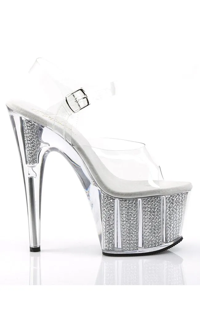 ADORE-708SRS Clear & Silver Platform Heels