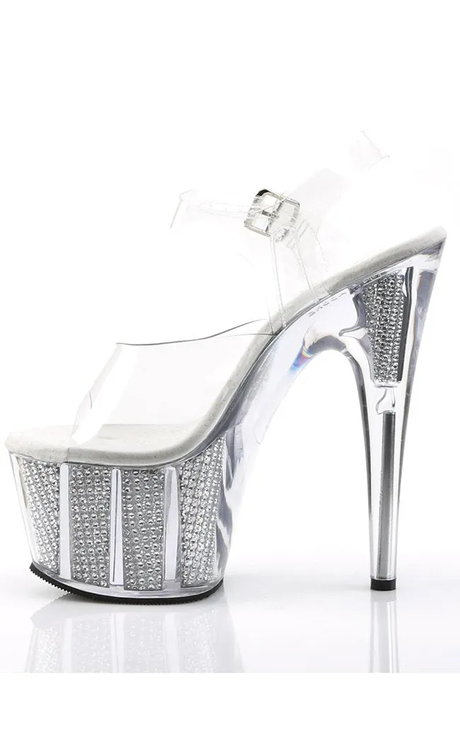 ADORE-708SRS Clear & Silver Platform Heels