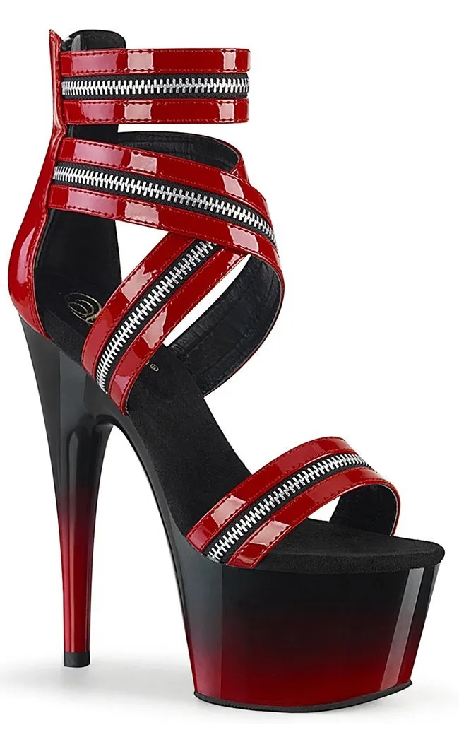 ADORE-766 Red & Black Patent Zip Heels