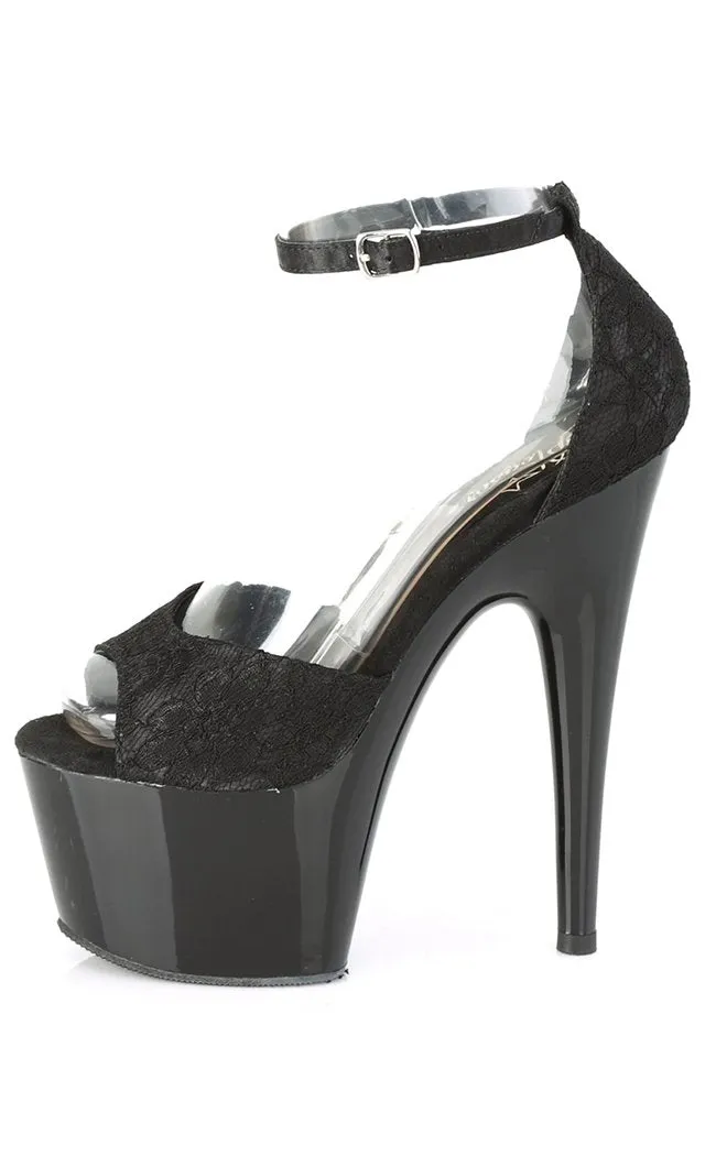 ADORE-768 Black Satin & Lace Heels