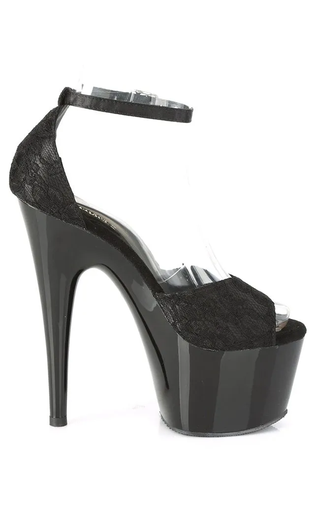 ADORE-768 Black Satin & Lace Heels