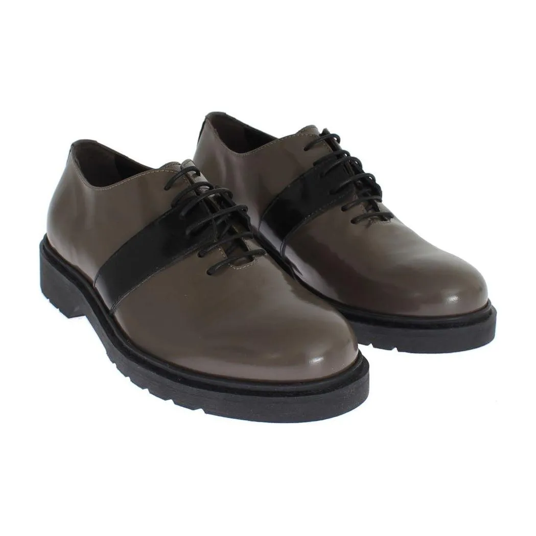 AI_ Elegant Gray Brown Leather Lace-up Shoes