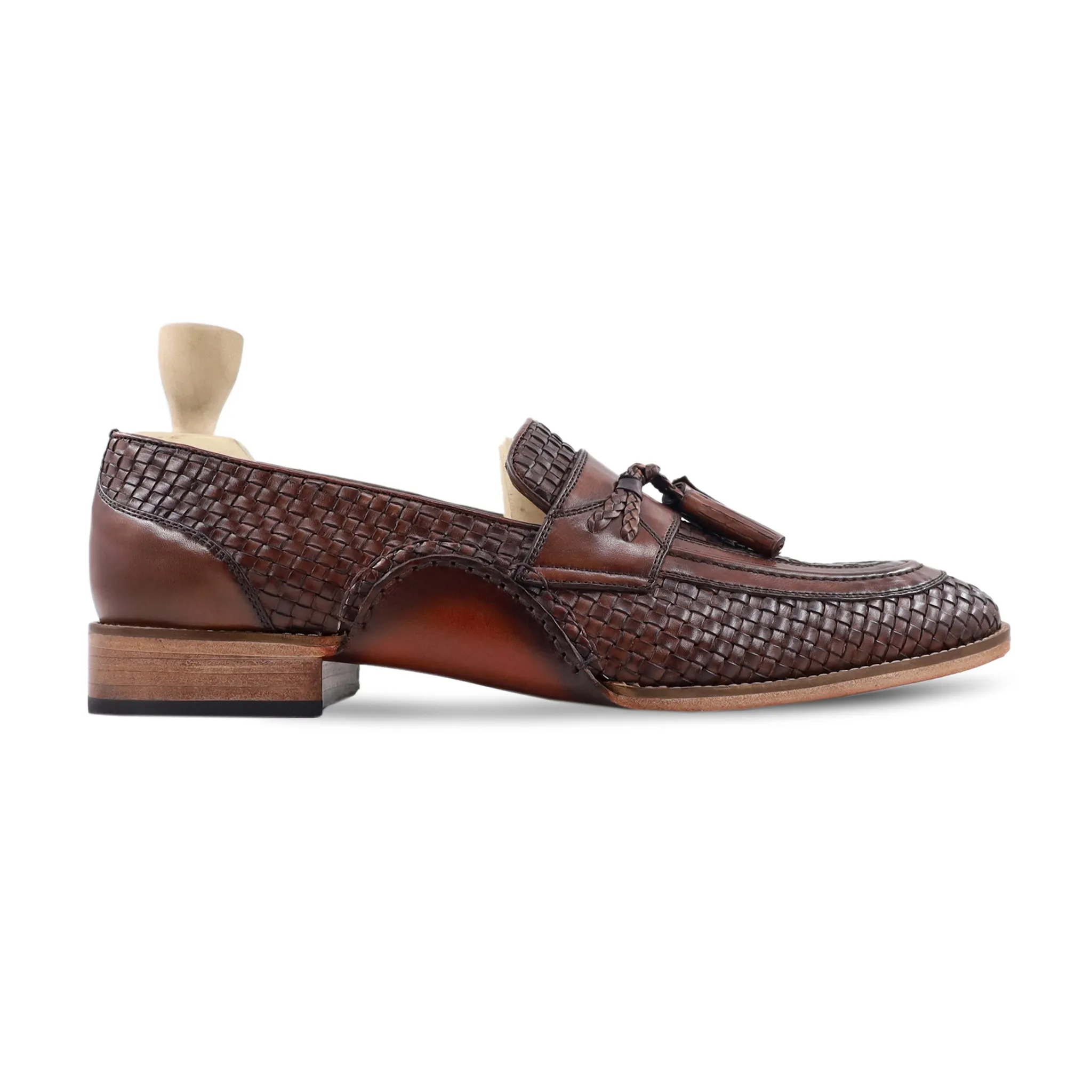 Amando - Men's Brown Hand Woven Calf Leather Loafer