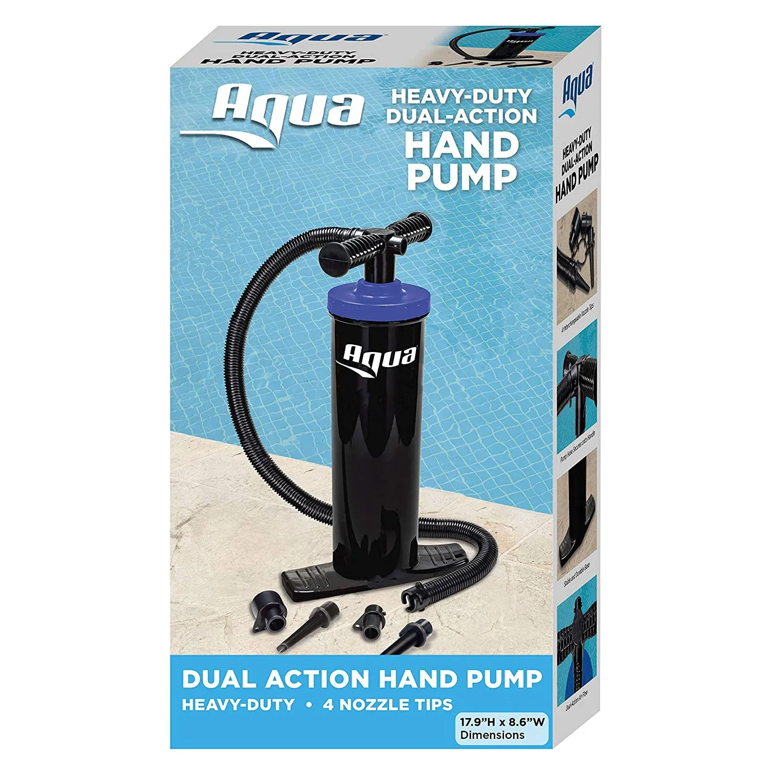 Aqua Dual Action Hand Pump with 4 Nozzle Adapters Attachments, Black (Used)