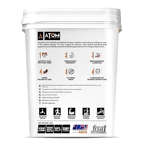 AS-IT-IS ATOM Whey Protein Isolate 4kg | 30g protein, 6.1g BCAA & 13g EAA | Ultra Pure-Fast Acting Protein | Double Rich Chocolate Flavor