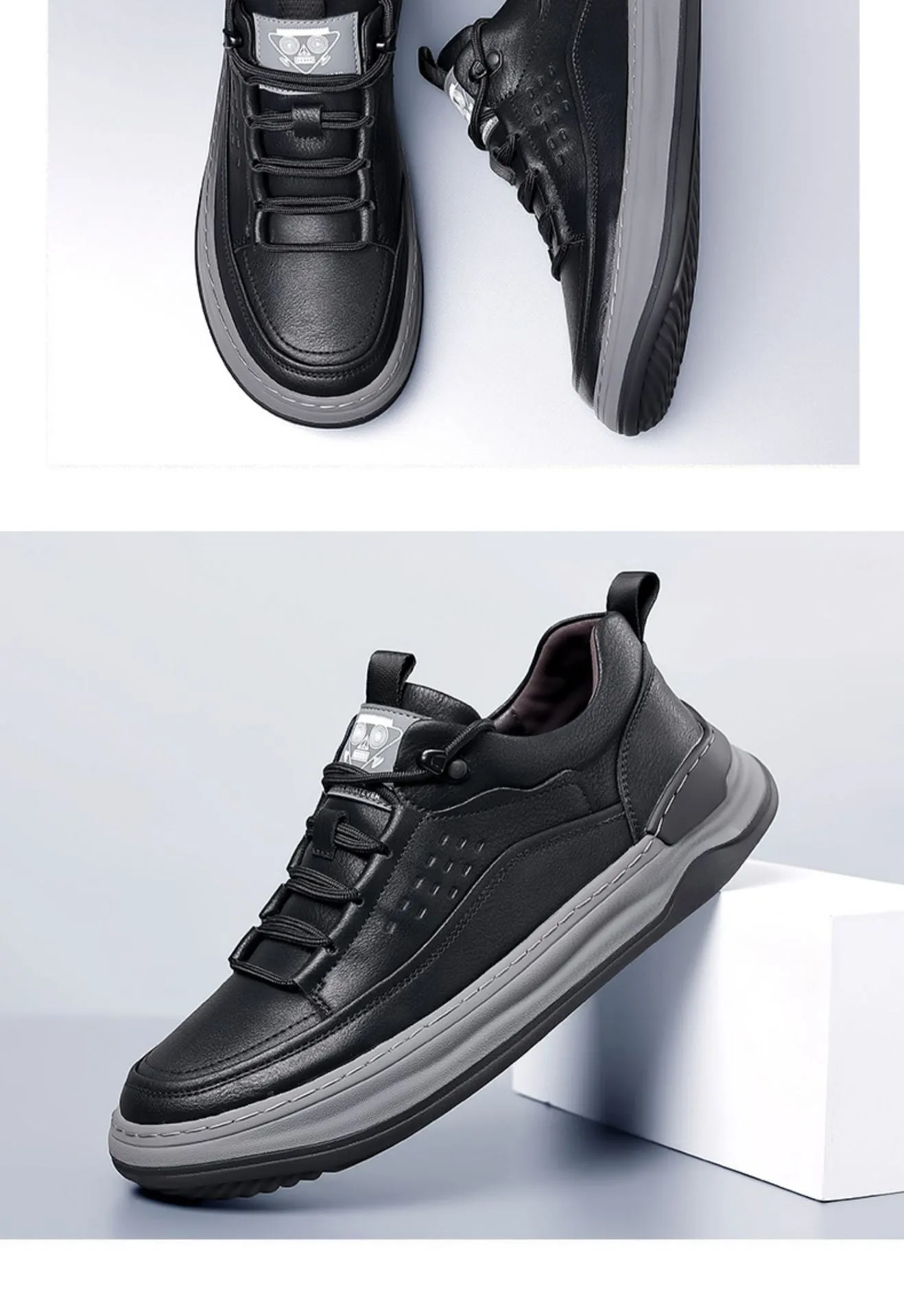 Autumn New Men's Leather Breathable Soft Sole Sneakers