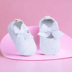 Baby Moo Big Bow Satin Lace Elastic Strap Ballerina Booties - White