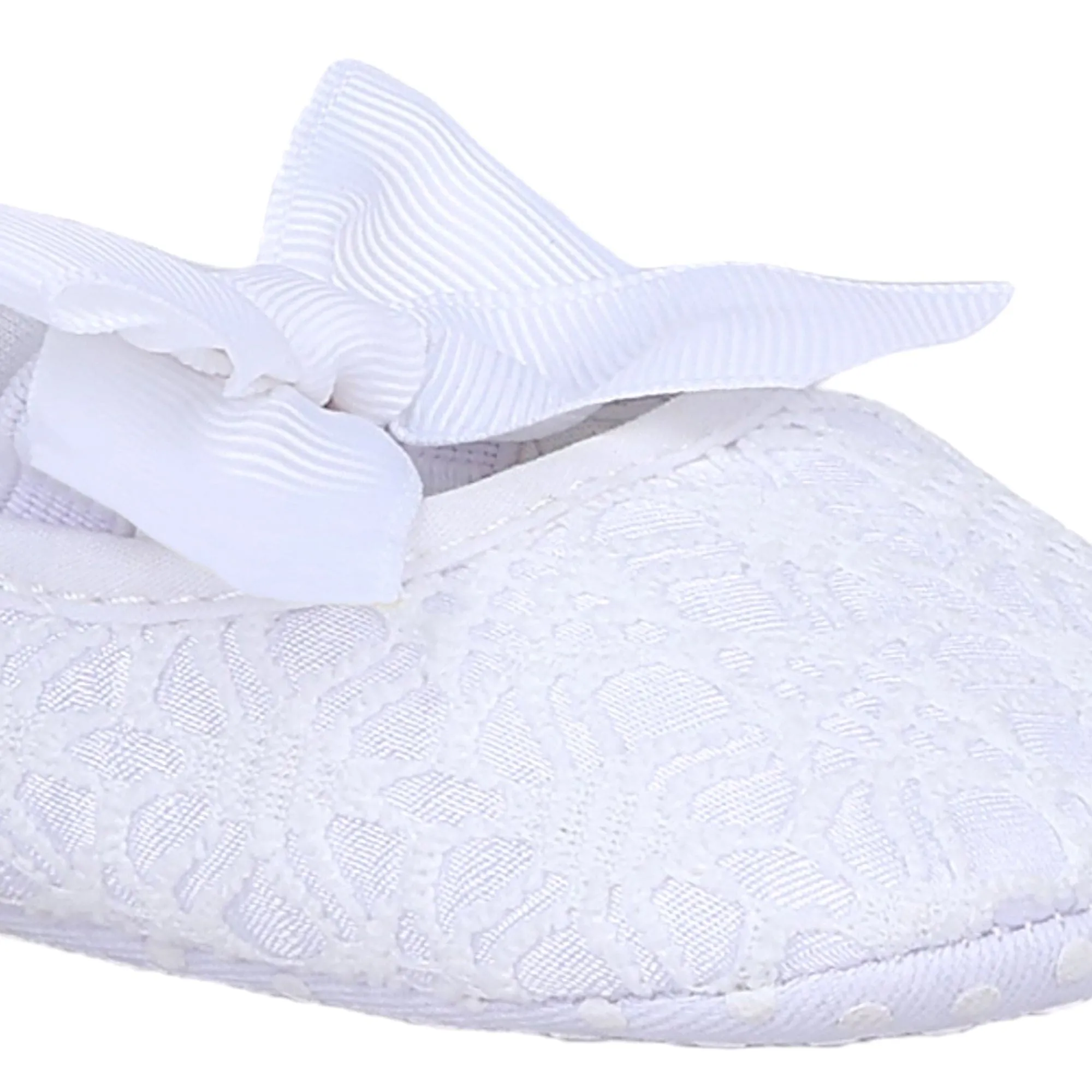 Baby Moo Big Bow Satin Lace Elastic Strap Ballerina Booties - White