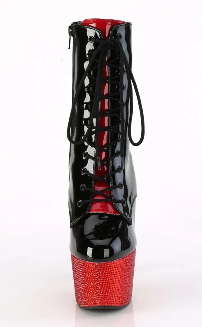 BEJEWELED-1020FH-7 Black & Red Patent Rhinestone Boots