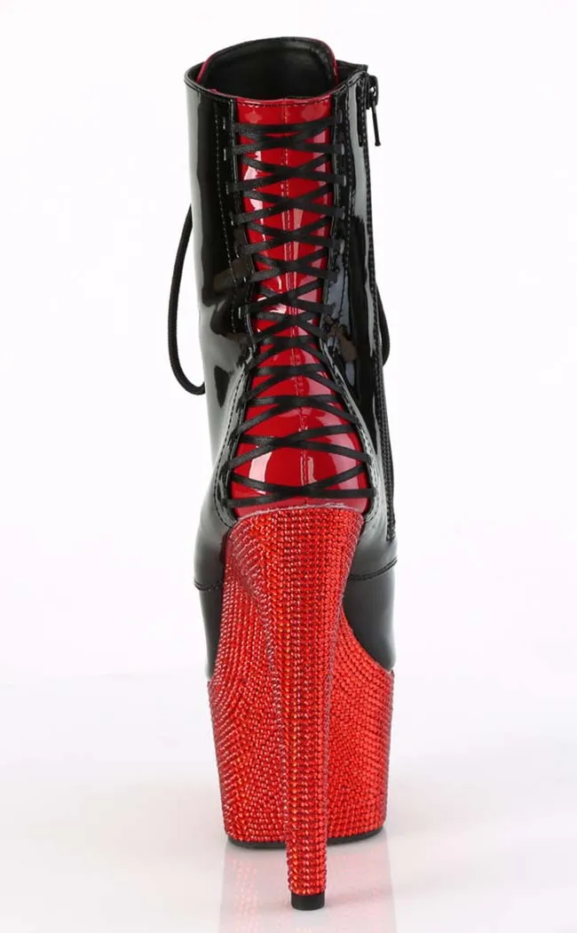 BEJEWELED-1020FH-7 Black & Red Patent Rhinestone Boots