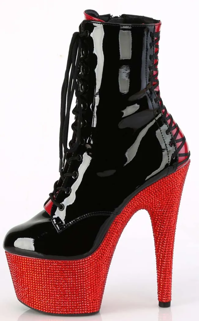 BEJEWELED-1020FH-7 Black & Red Patent Rhinestone Boots