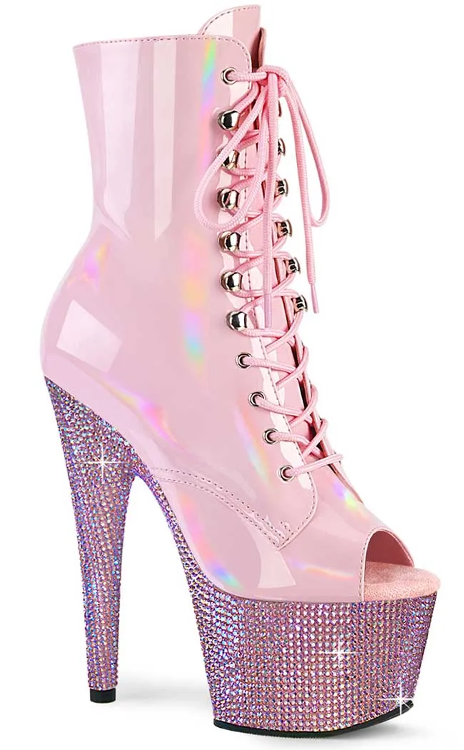 BEJEWELED-1021-7 Baby Pink Holo Rhinestone Boots