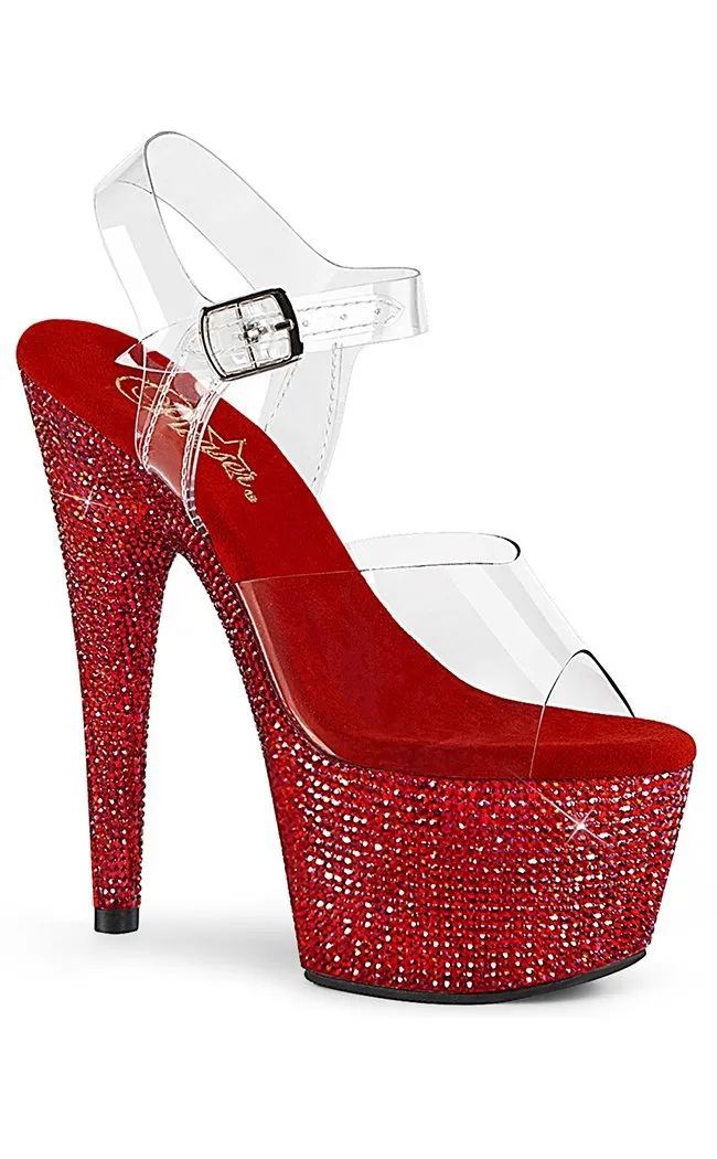 BEJEWELED-708DM Red Rhinestone Heels