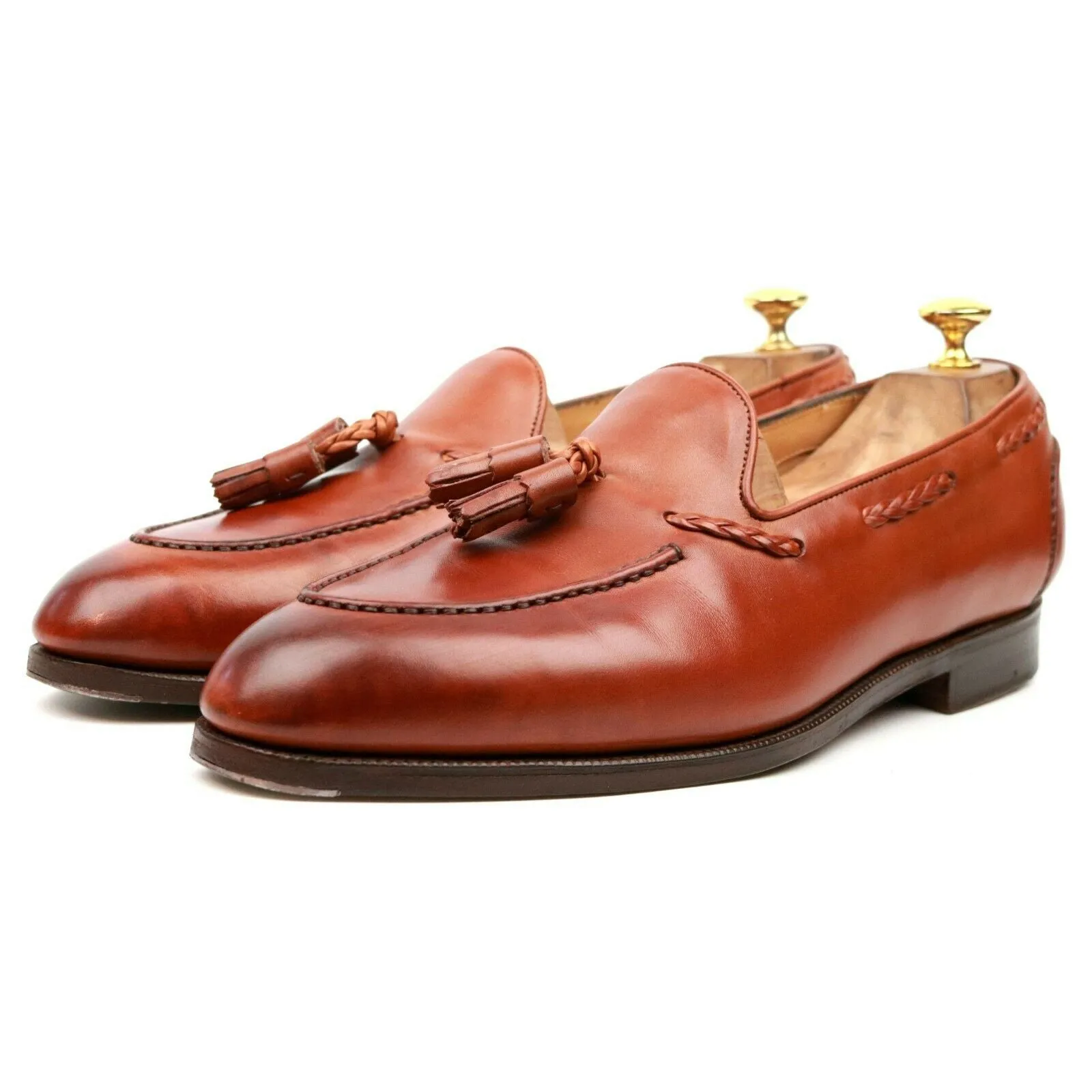 'Belgravia' Tan Brown Leather Tassel Loafers UK 10.5 C