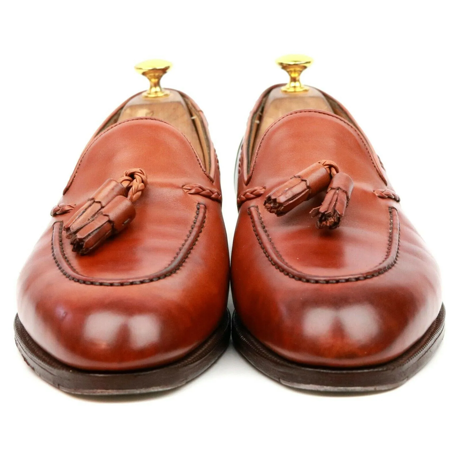 'Belgravia' Tan Brown Leather Tassel Loafers UK 10.5 C