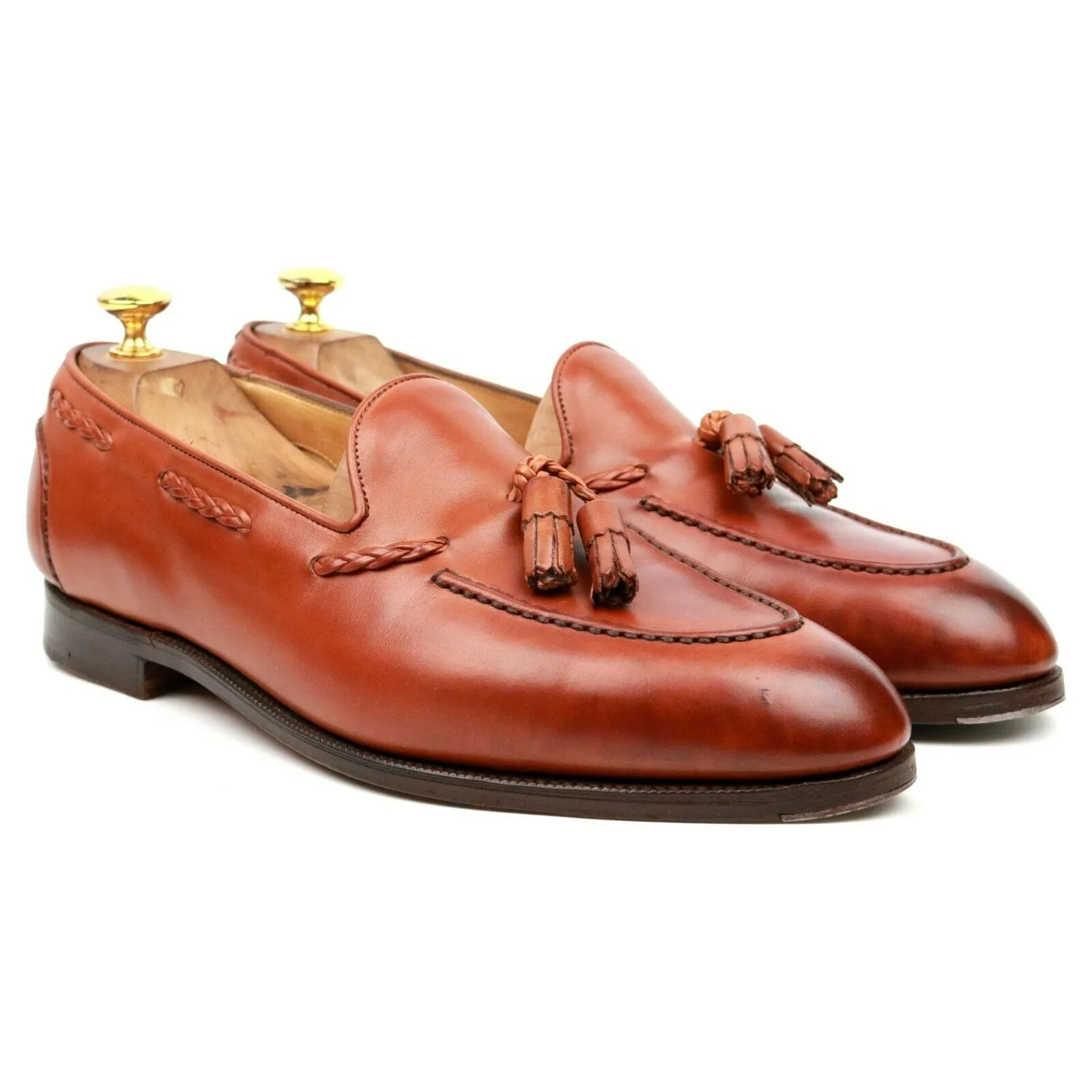 'Belgravia' Tan Brown Leather Tassel Loafers UK 10.5 C