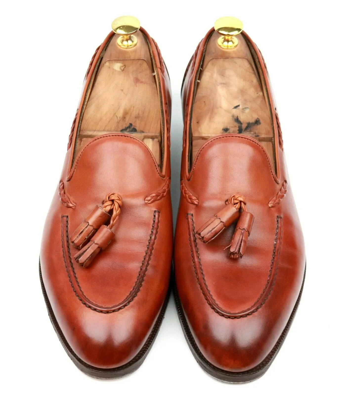 'Belgravia' Tan Brown Leather Tassel Loafers UK 10.5 C