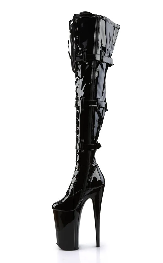 BEYOND-3028 Black Patent Thigh High Boots