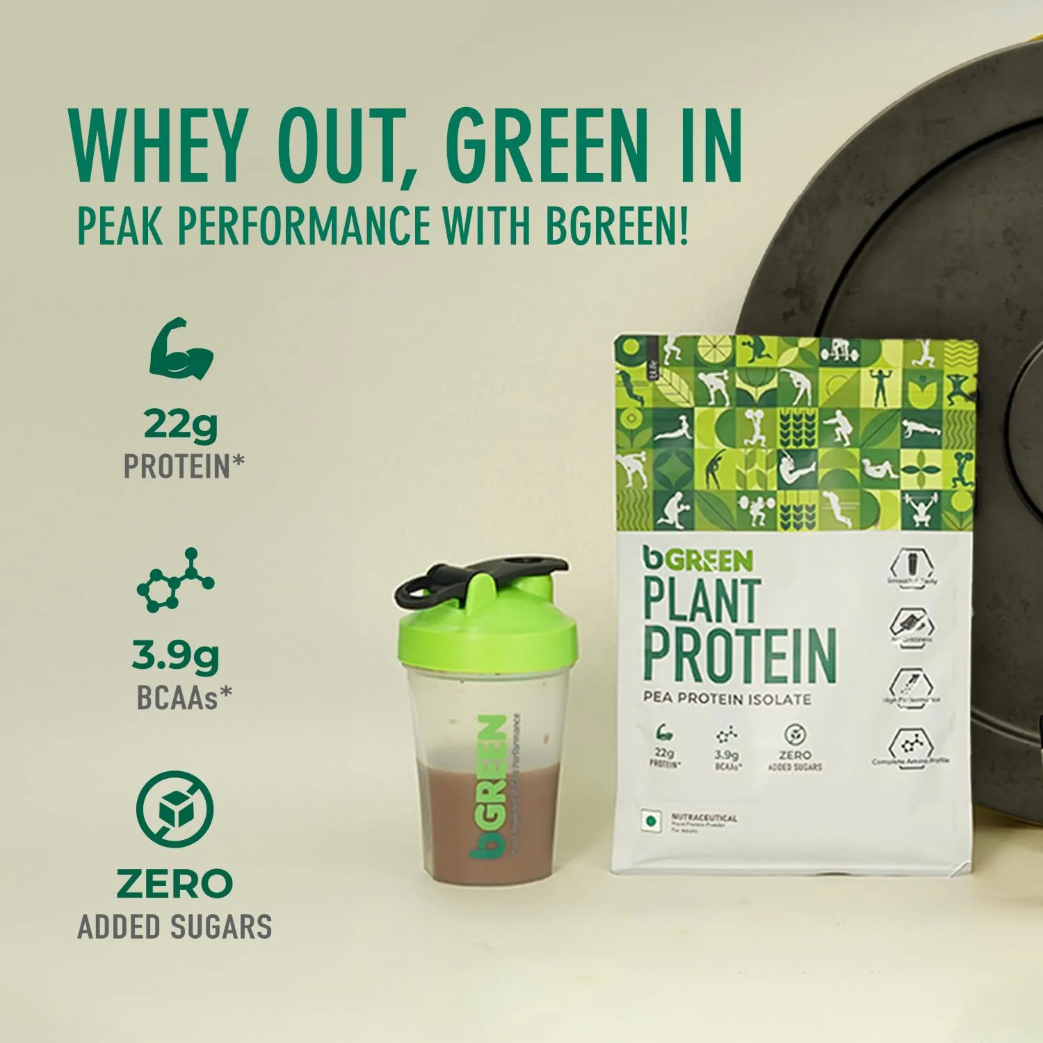 bGREEN Plant Protein Powder (Chocolate, 1kg) | Pea Protein Isolate, 22g Protein, No Added Sugars