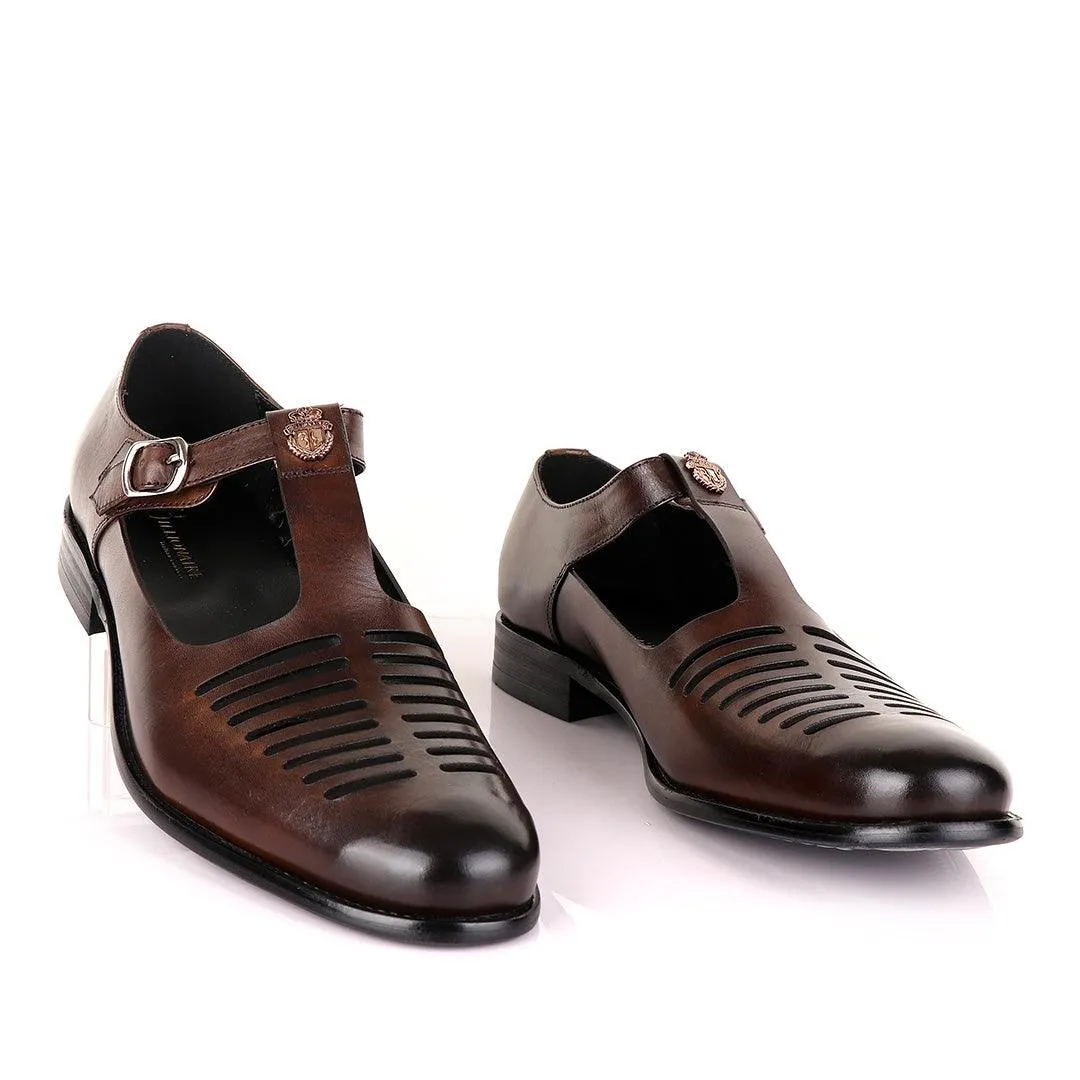 Billionaire Exotic Coffee Open Pattern Cover Leather Shoe